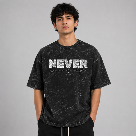Never giveup Acid Washed Oversized Tee