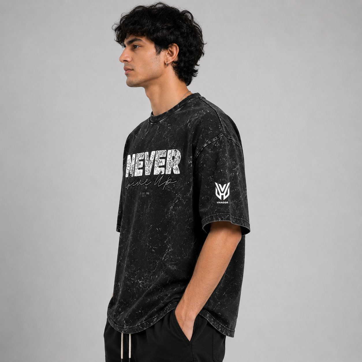 Never giveup Acid Washed Oversized Tee
